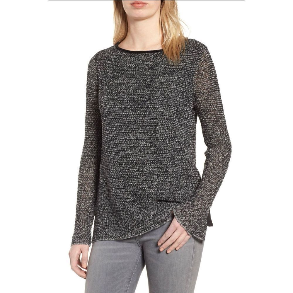 ‎Eileen Fisher Black Layered Organic Linen Tunic
